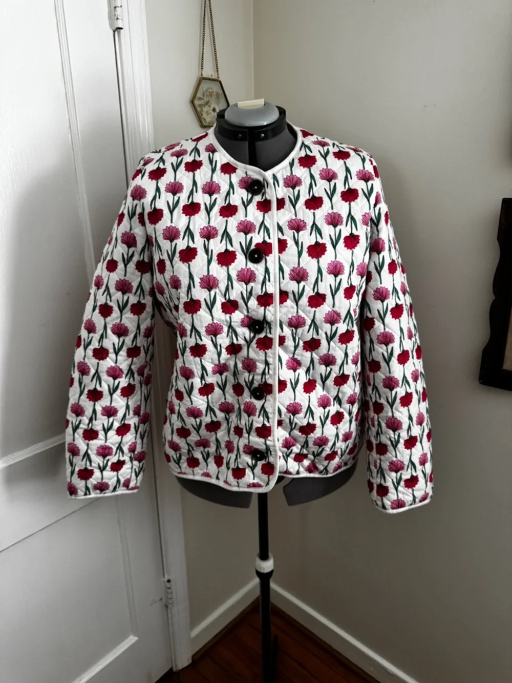 J. Crew Quilted White Jacket with Pink Floral Print - Picture 5 of 5